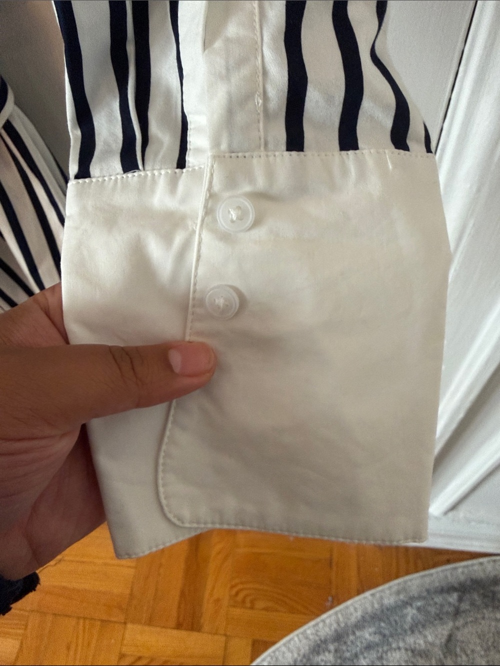 Striped Tie-Waist Shirt Robe - White & Black - Picture 9 of 11